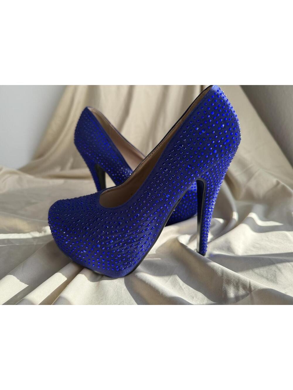 Delicacy Royal Blue Rhinestone‎ Platform Heels Size 7.5 Y2K McBling Prom Pumps